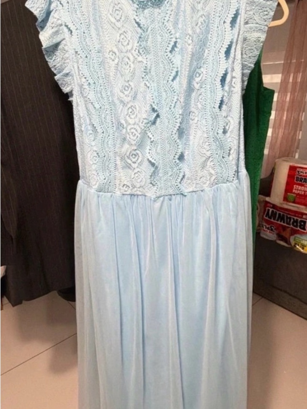 Light Blue Lace Bodice Maxi Dress